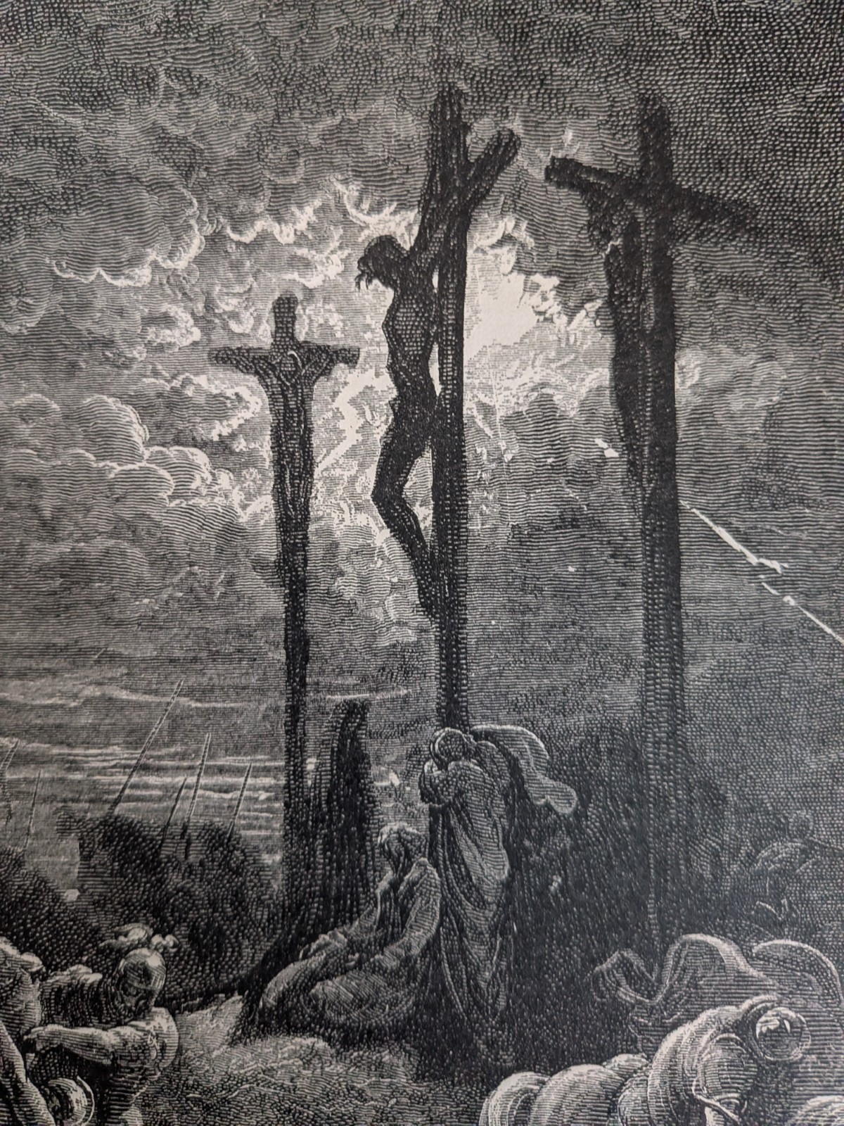 Gustave Dore Crucifixion Engraving Darkness Three Crosses Bible Art Laplante