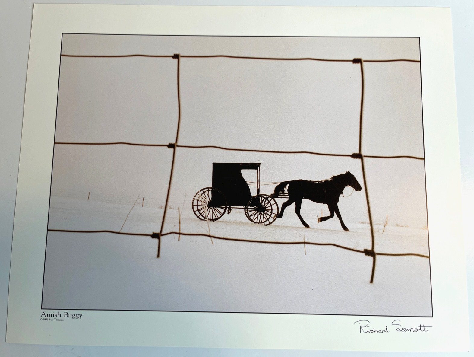 VTG 1991 Star Tribune Print Amish Buggy 14×11” Minnesota Winter Richard Semott