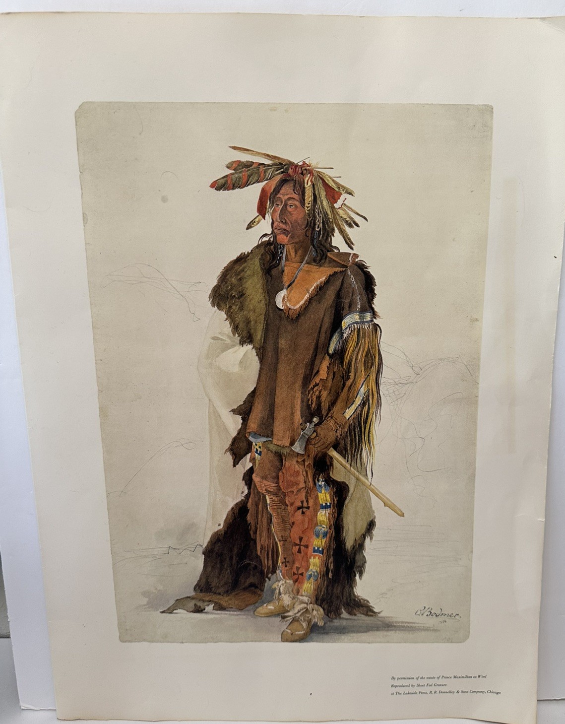 The Big Soldier by Carl Bodmer Sioux Warrior Print Large 22″ x 16″ VTG Native