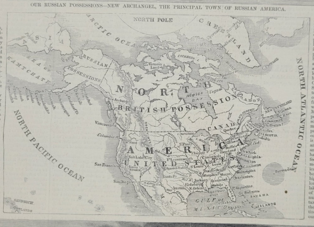 Alaska 1867 vintage print purchase of Alaska from Russia map and Alaska scenes