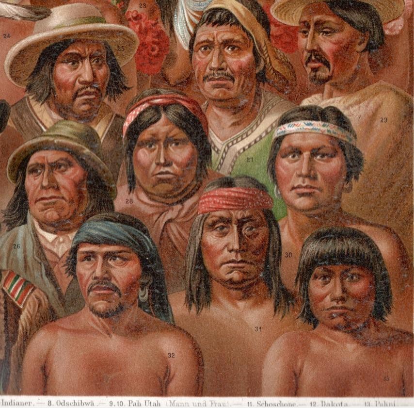 American Peoples + Original Graphic/Lithograph 1895 + Indians, Eskimo, Creole