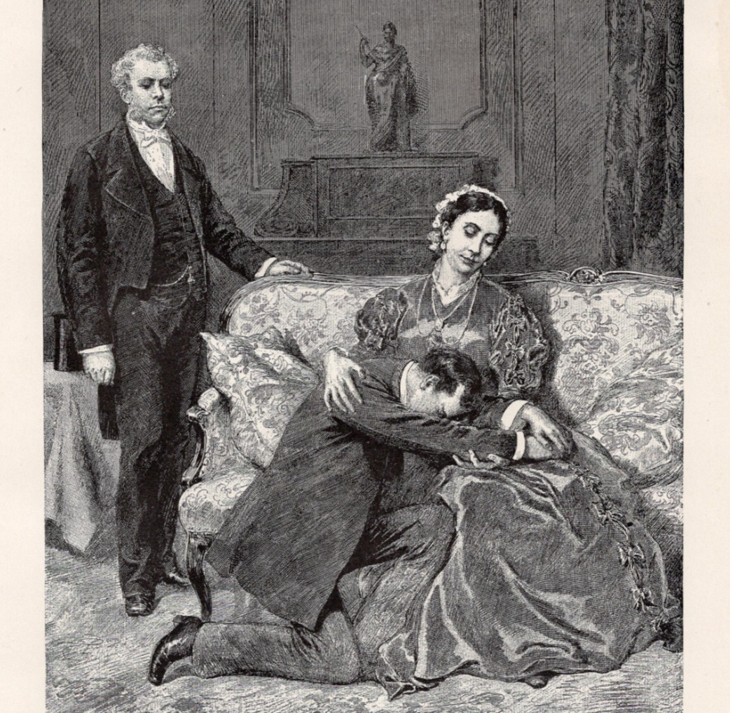 Clara Jacques and Aristide Emotional Family Scene 1892 Antique Print