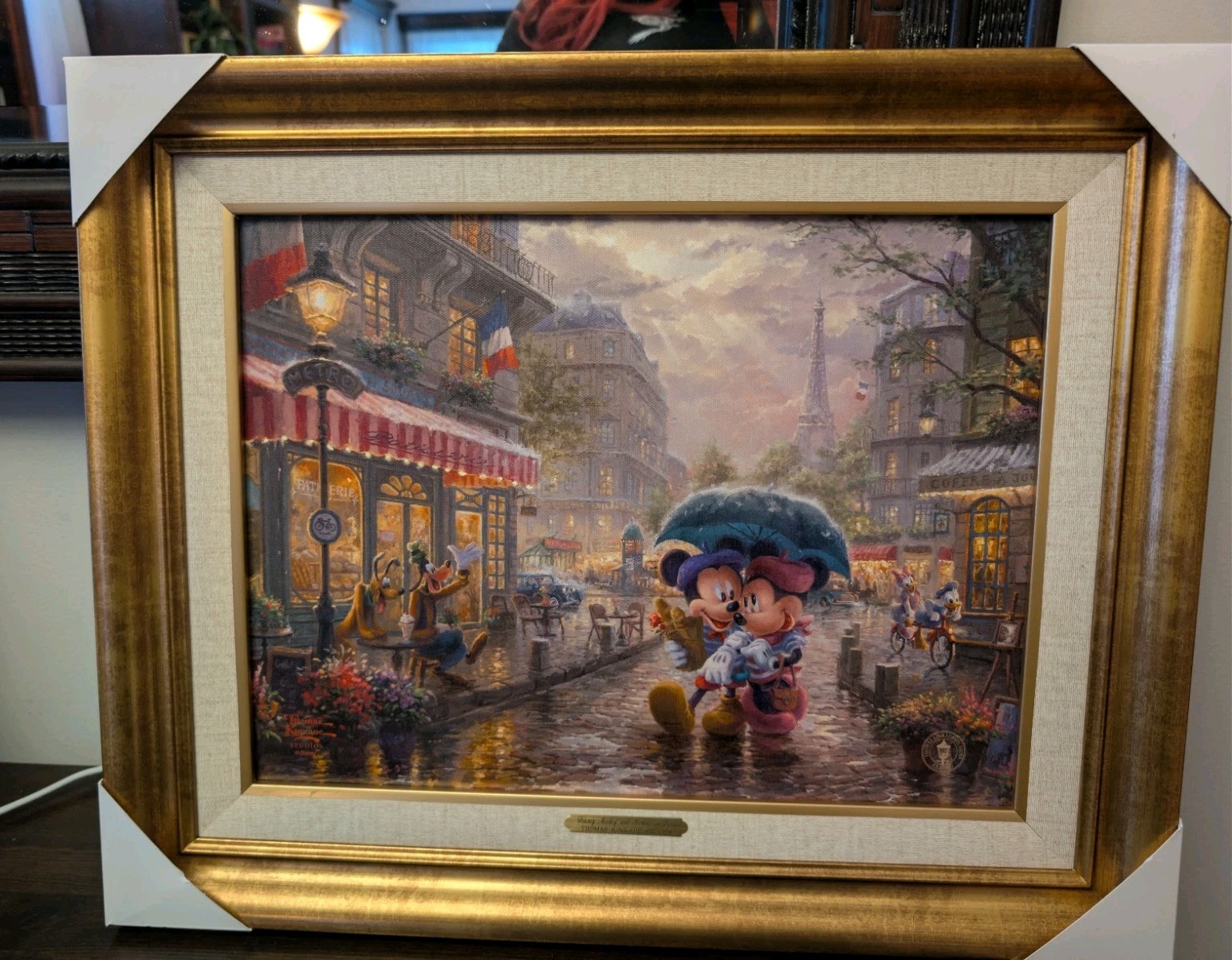 Thomas Kinkade Studios Disney Mickey & Minnie in Paris Framed Authentic