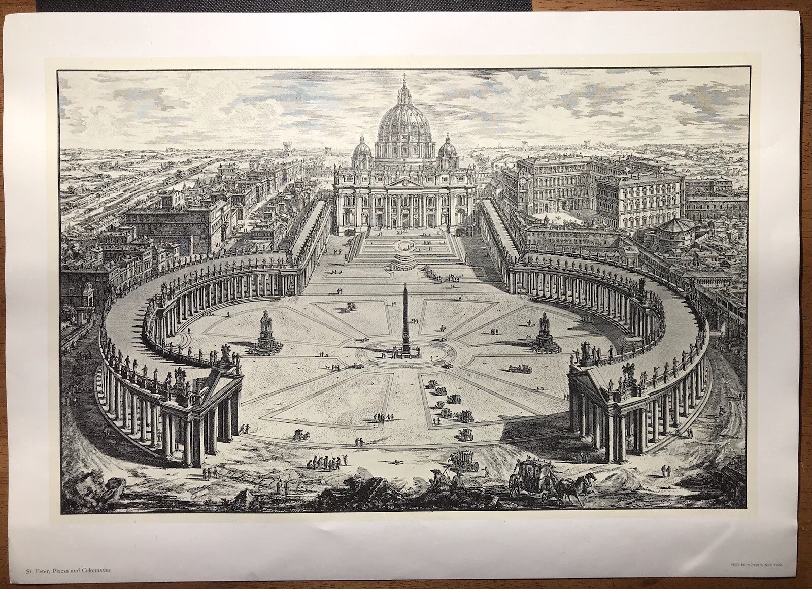 Print Piranesi Roman Architecture St. Peter Piazza Colonnades 1957 Penn Prints