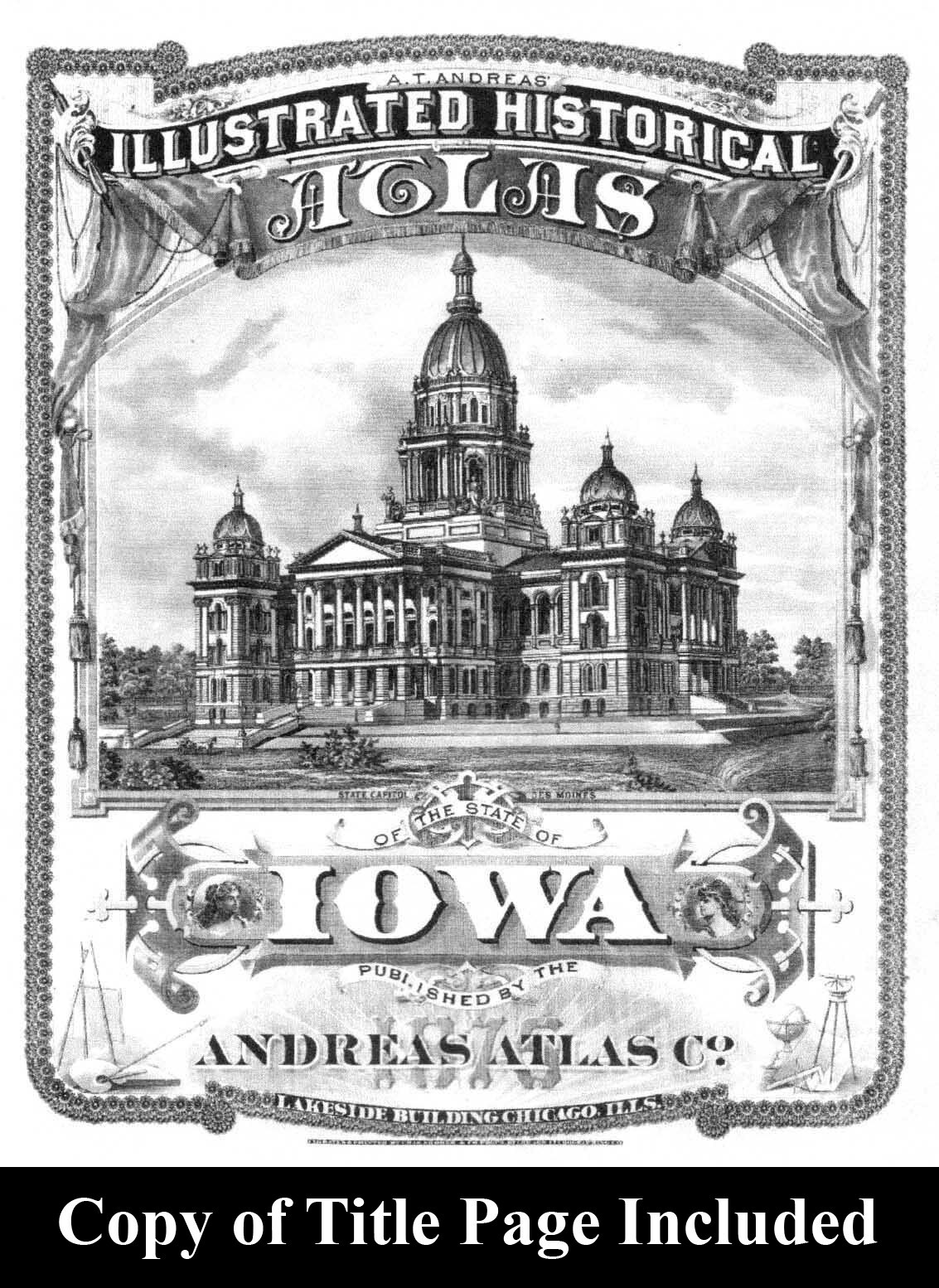 1875 Iowa Atlas Print Farmington Fort Madison Keokuk Residences State Line Hotel
