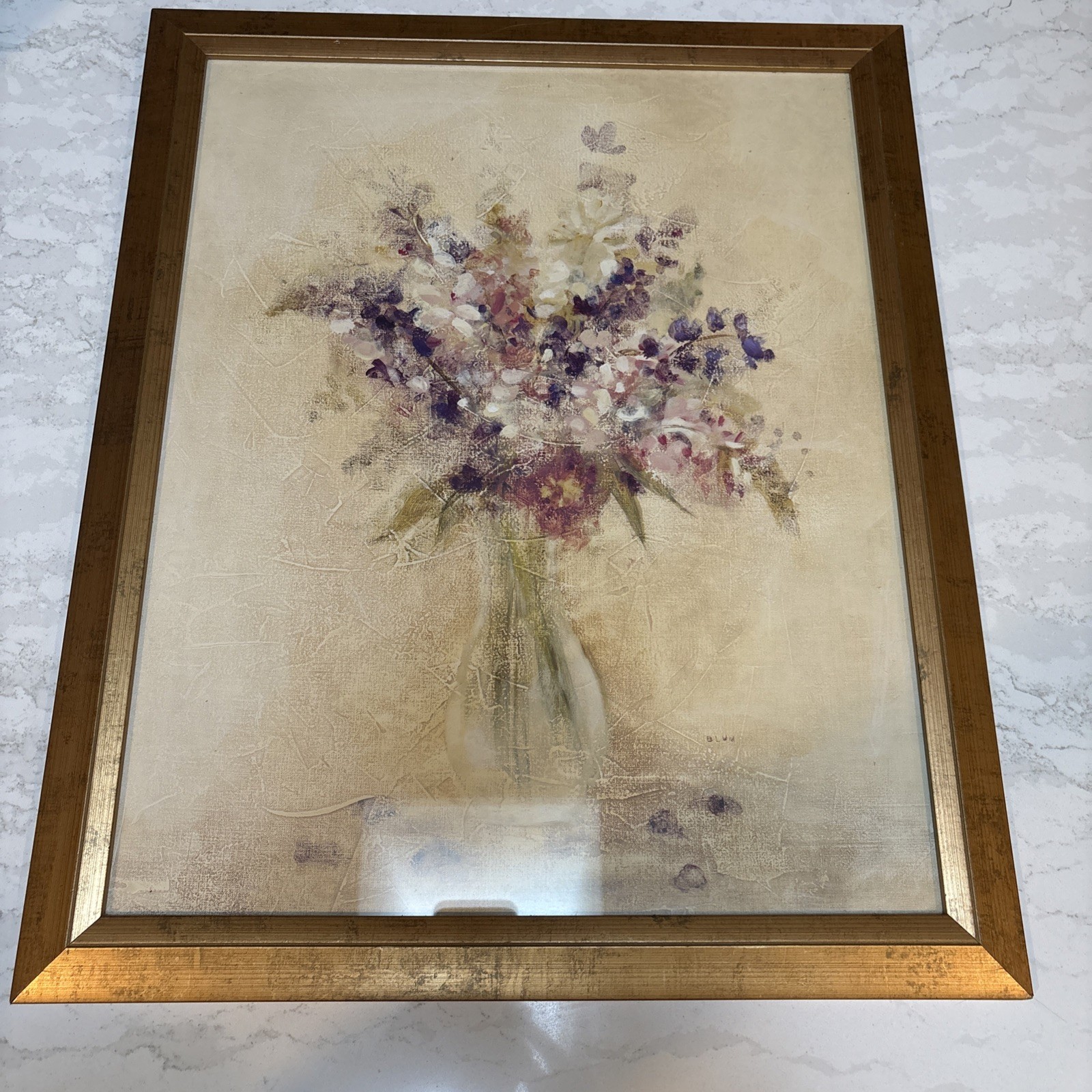 VTG Large Cheri Blum Framed Floral Print Cottagecore Wall Art 18.5×22.5