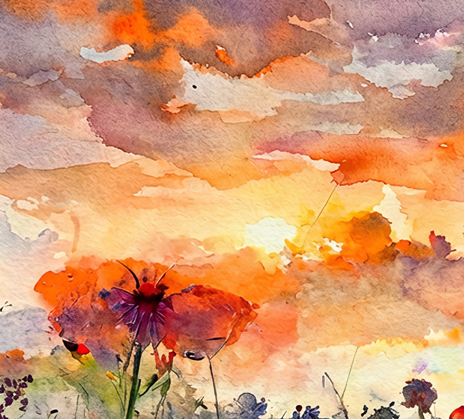 Print of watercolour painting, Wild Poppies In a Field, wall hanging, art work