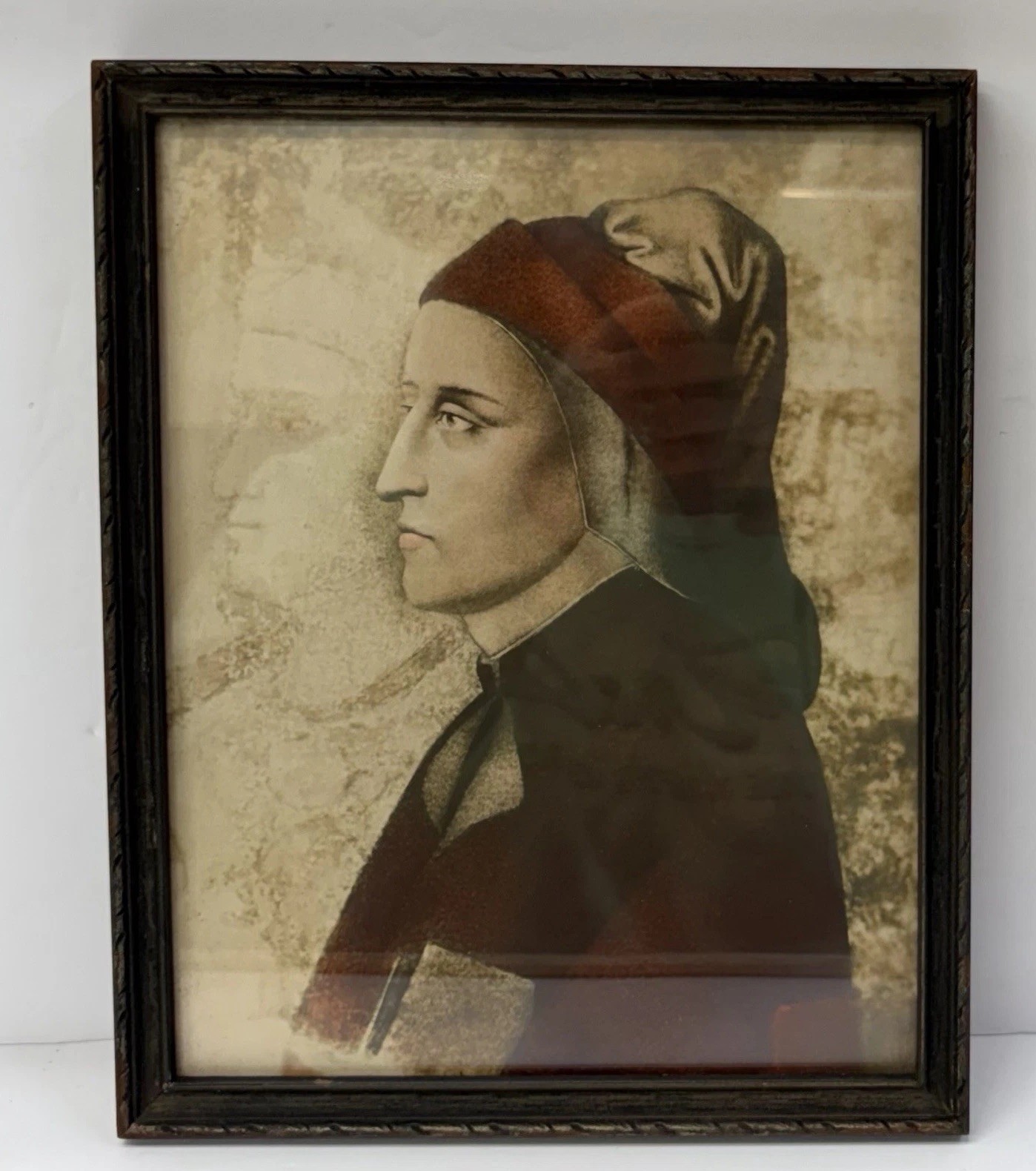 VTG Giotto Dante Alighieri Portrait Hand Colored Photo Print Ediz Jacquier Frame