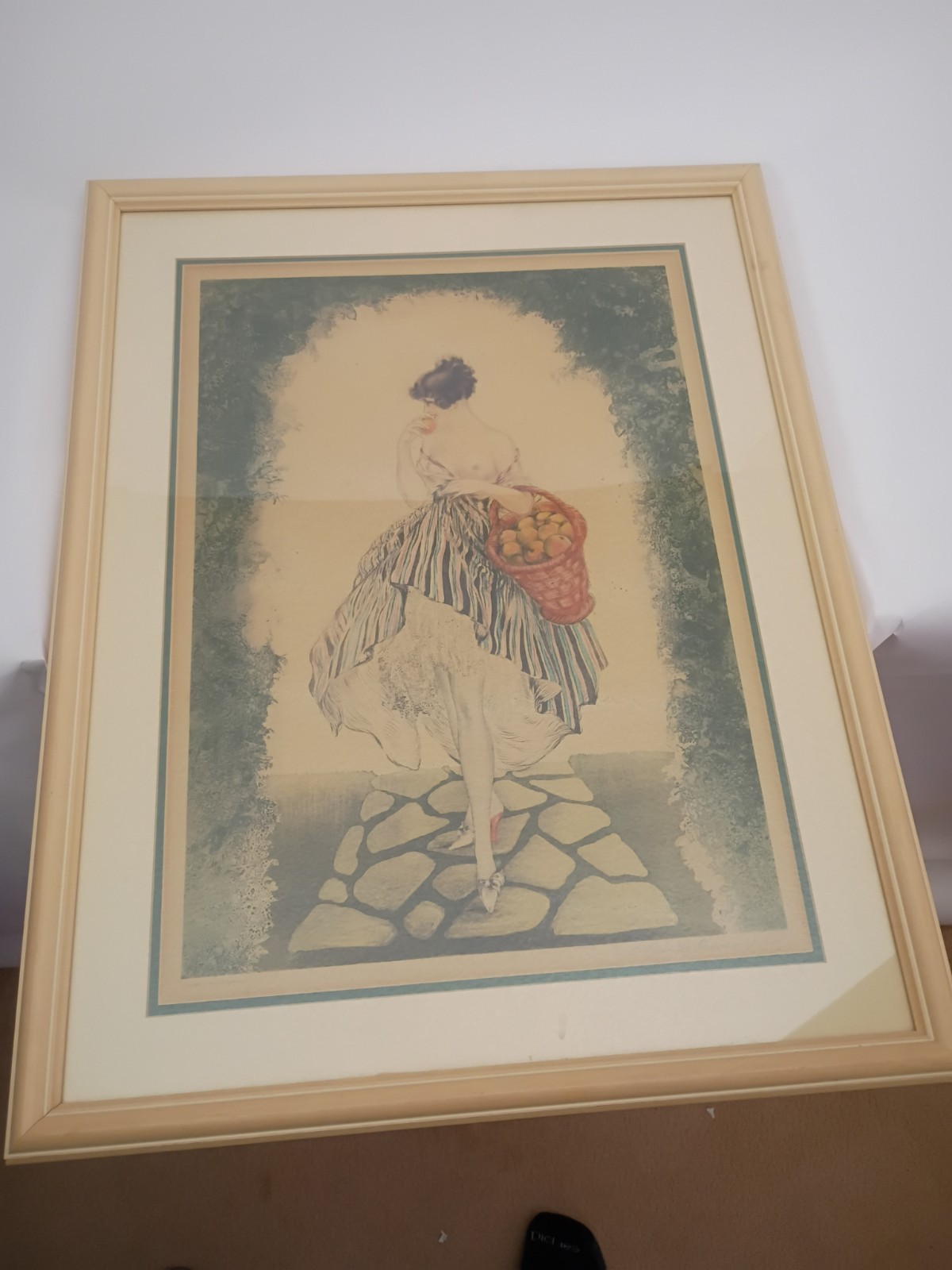 Vintage Framed Art Deco Print; Louis Icart “Le Panier De Pommes”