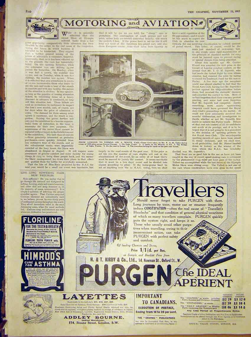 Original Old Antique Print Motor-Car White Dion Advert Purgen 1912 20th Century
