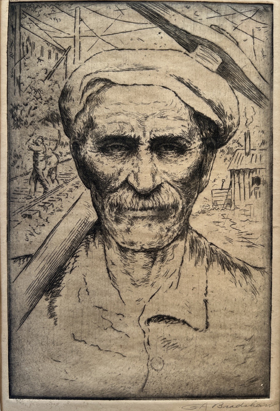 George A. Bradshaw (New Jersey 1880-1968) WPA Era Coal Miner, Signed Etching