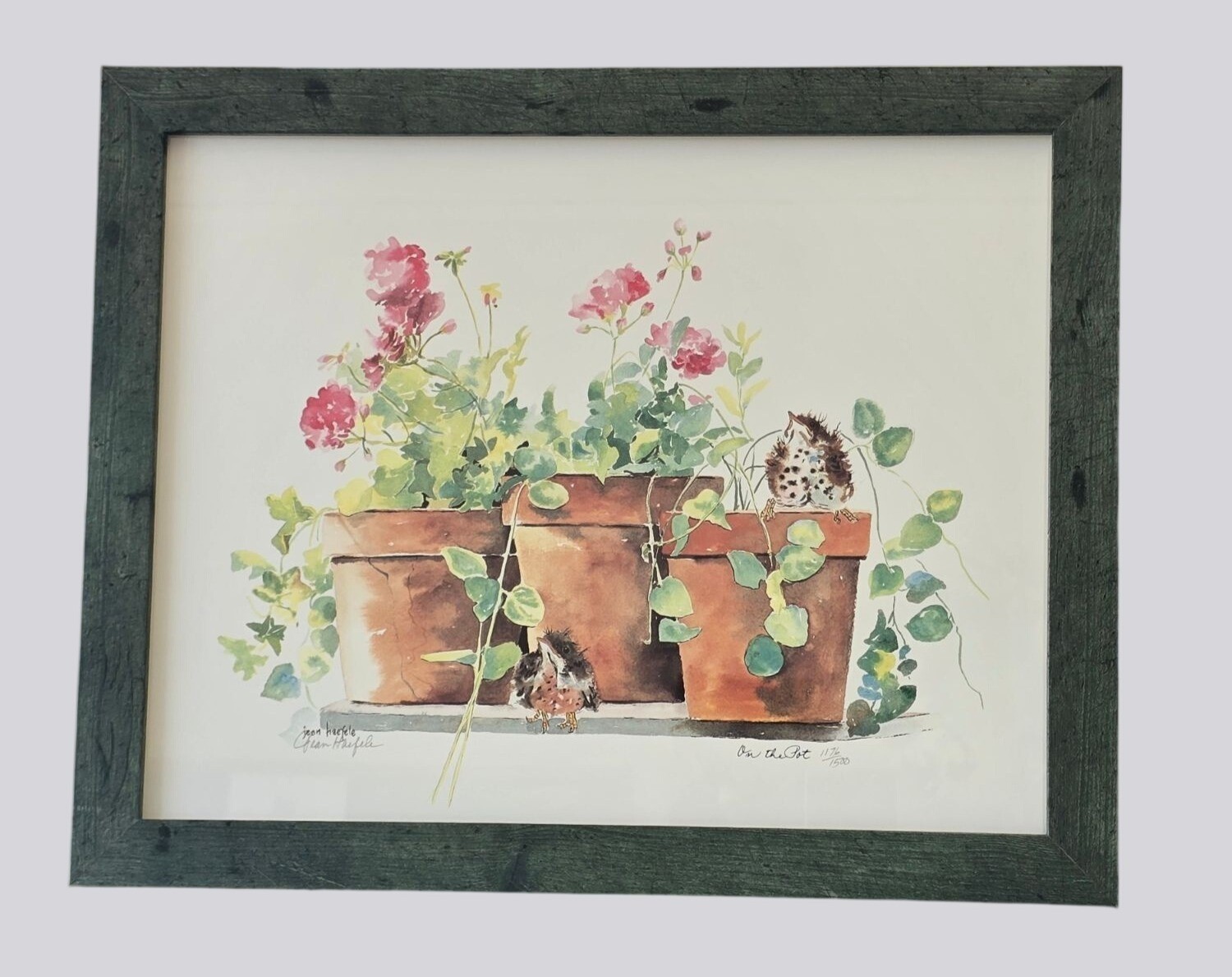 Jean Haefele Signed & Numbered Print “On The Pot” Framed Green Wood 1176/1500