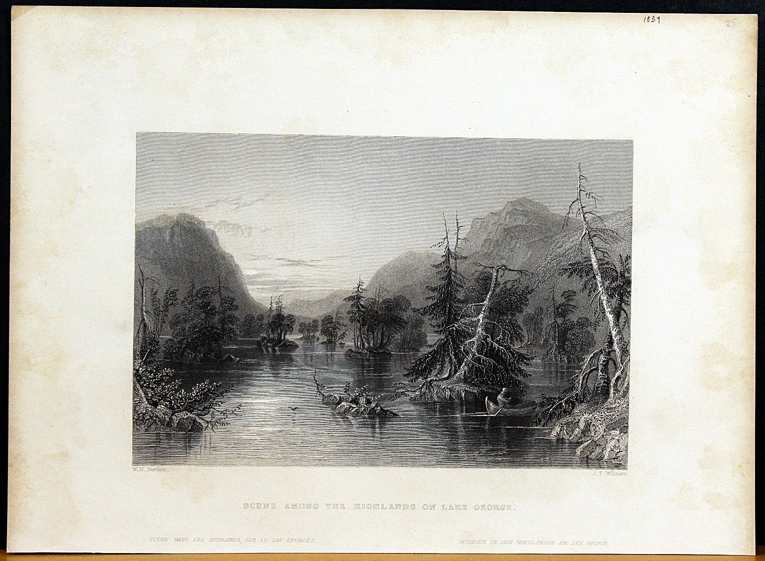 W.H. Bartlett “Scene Among the Highlands on Lake George” Antique Steel Engraving