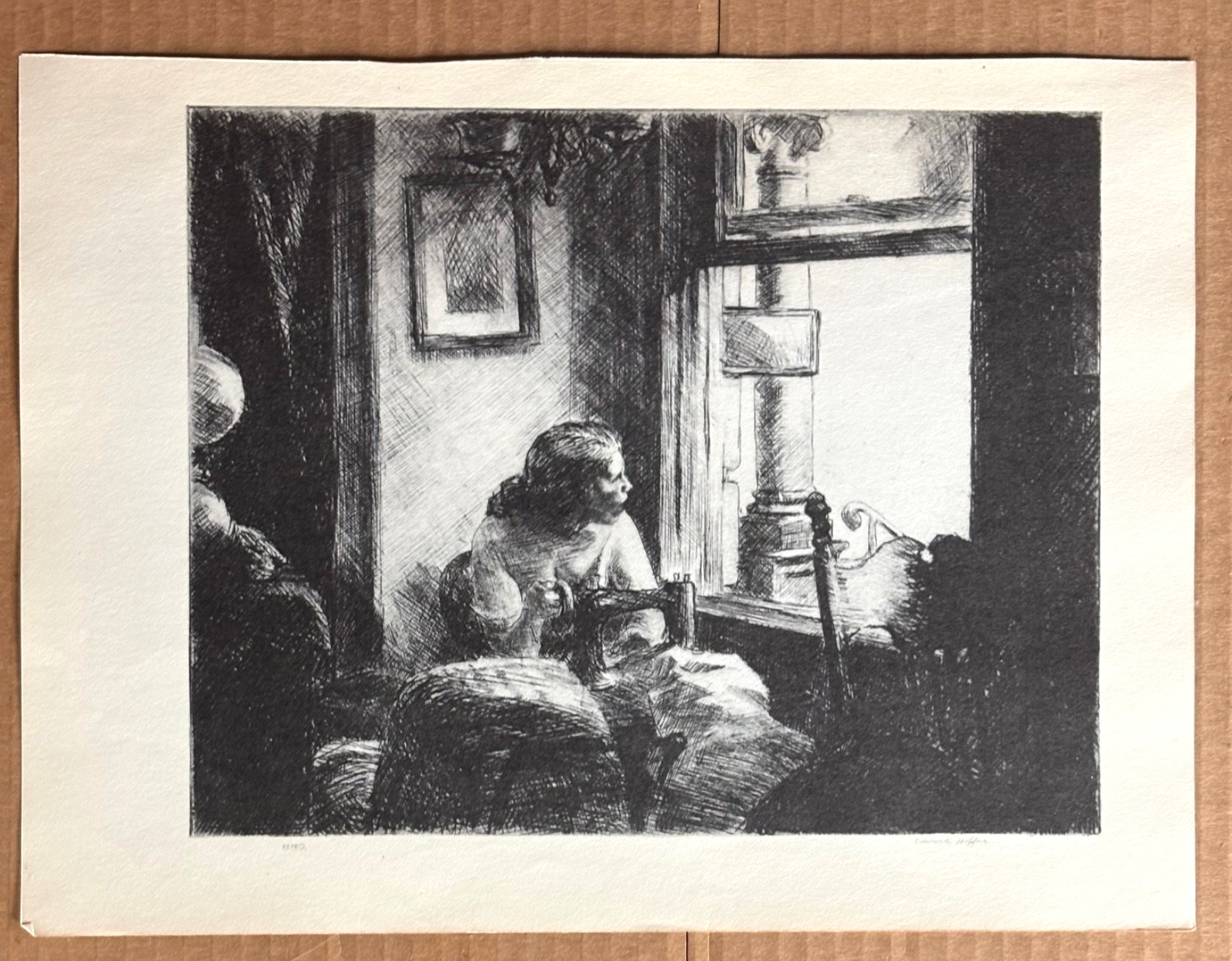 Vtg 1939 Print in 11×14 Mat, Ready to Frame: Edward Hopper, “East Side Interior”