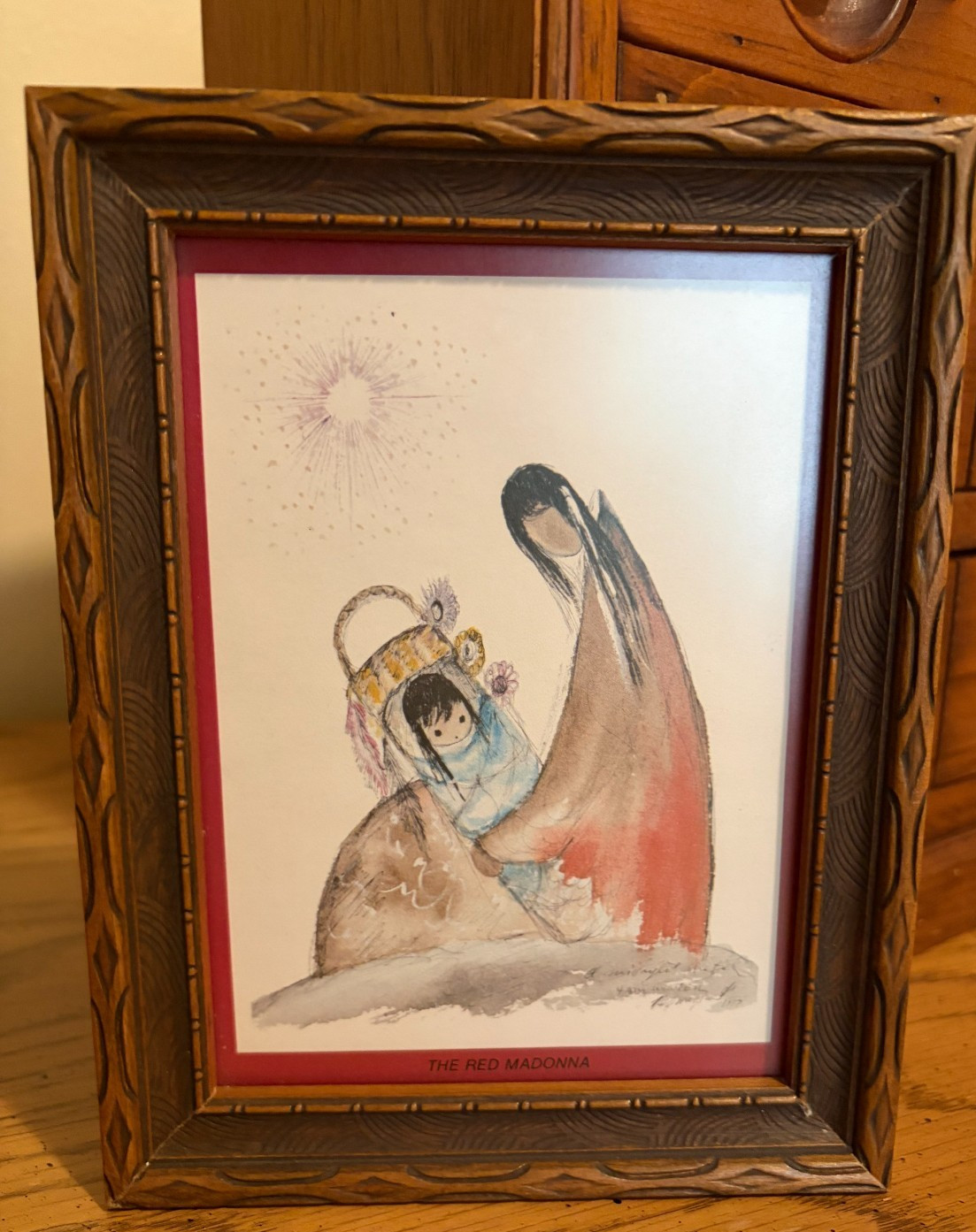 Vintage Ted DeGrazia Framed Art “The Red Madonna”