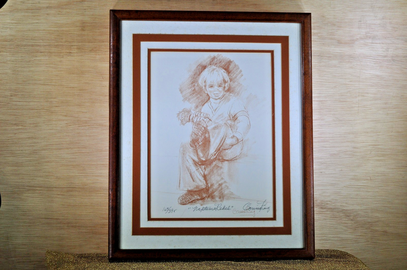 Vintage CONNIE KING Lithograph “Naptime Rebel” Signed Framed 17 1/2 inches