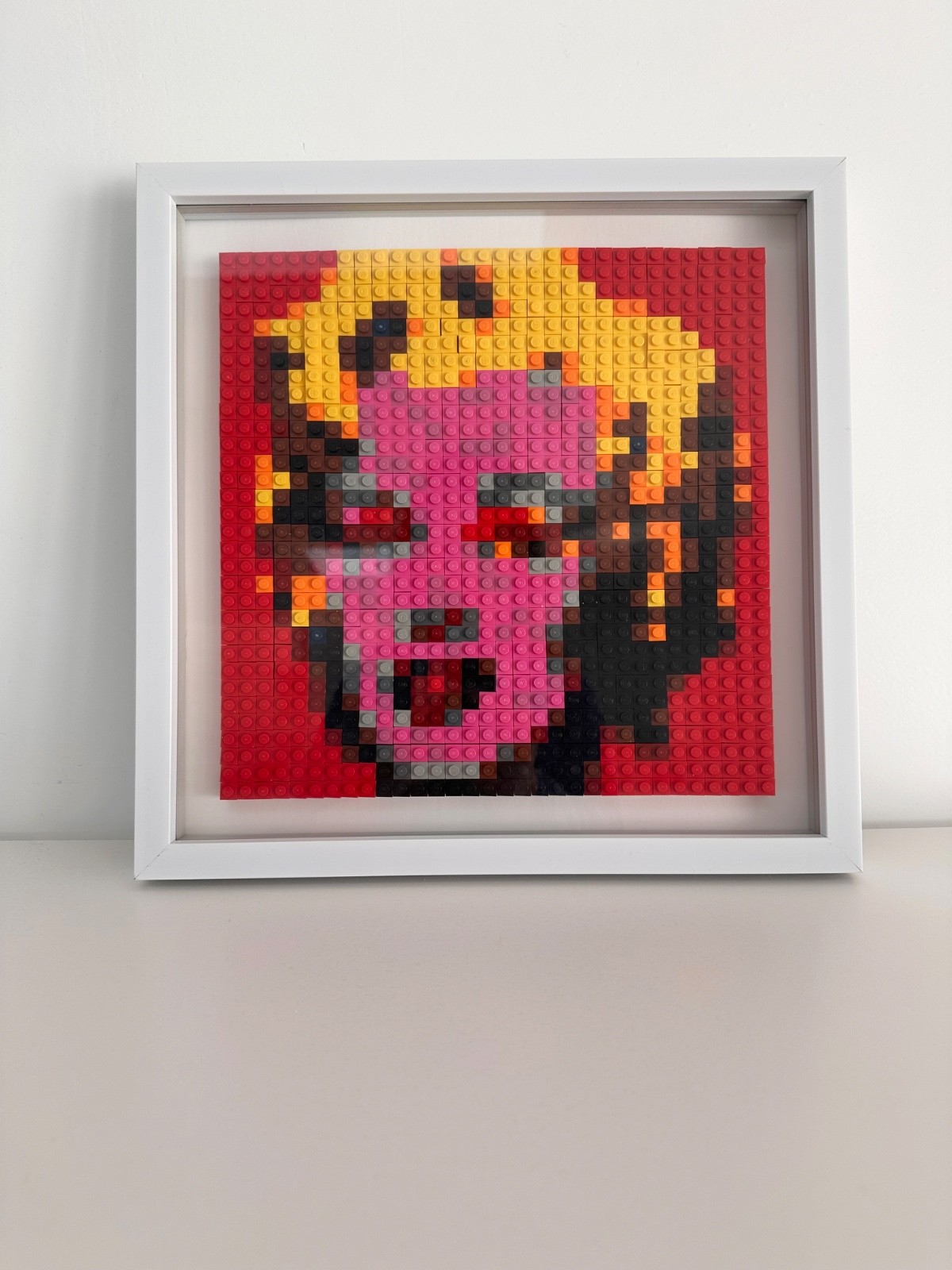 Andy Warhol Marilyn Monroe Art in Legos, Handmade OOAK, Framed, Pop Art 12.75″
