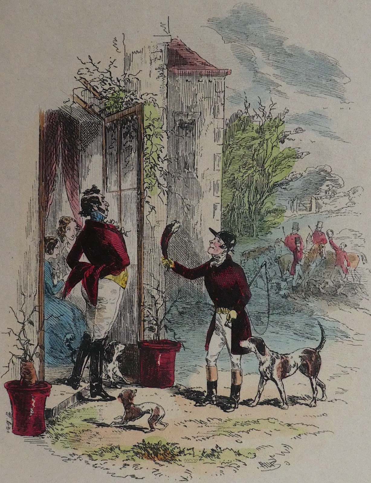 Antique Engraving “Muff refuses the Brush” by John Leech Dog Horse