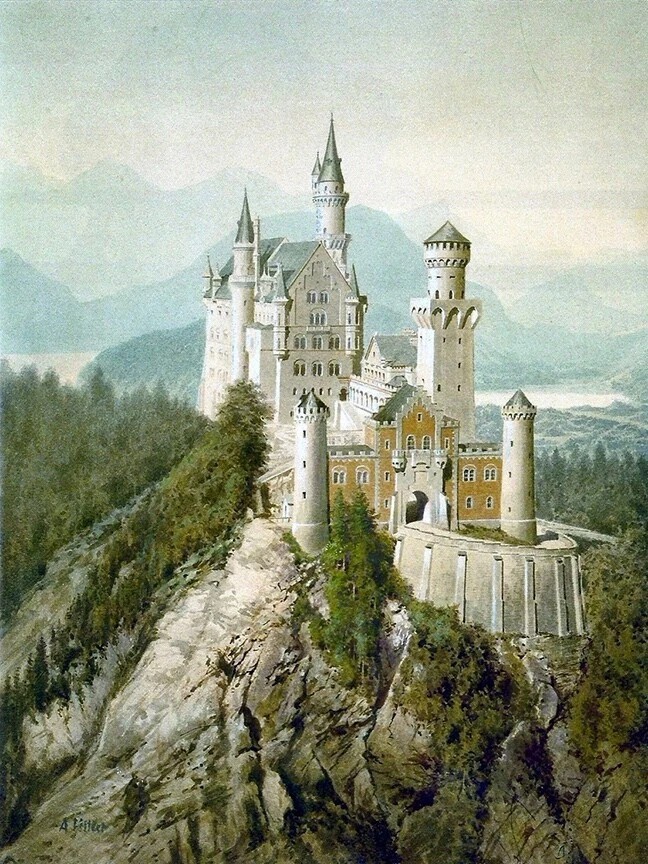 Adolf Hitler Neuschwanstein 1914 vintage art print free shipping