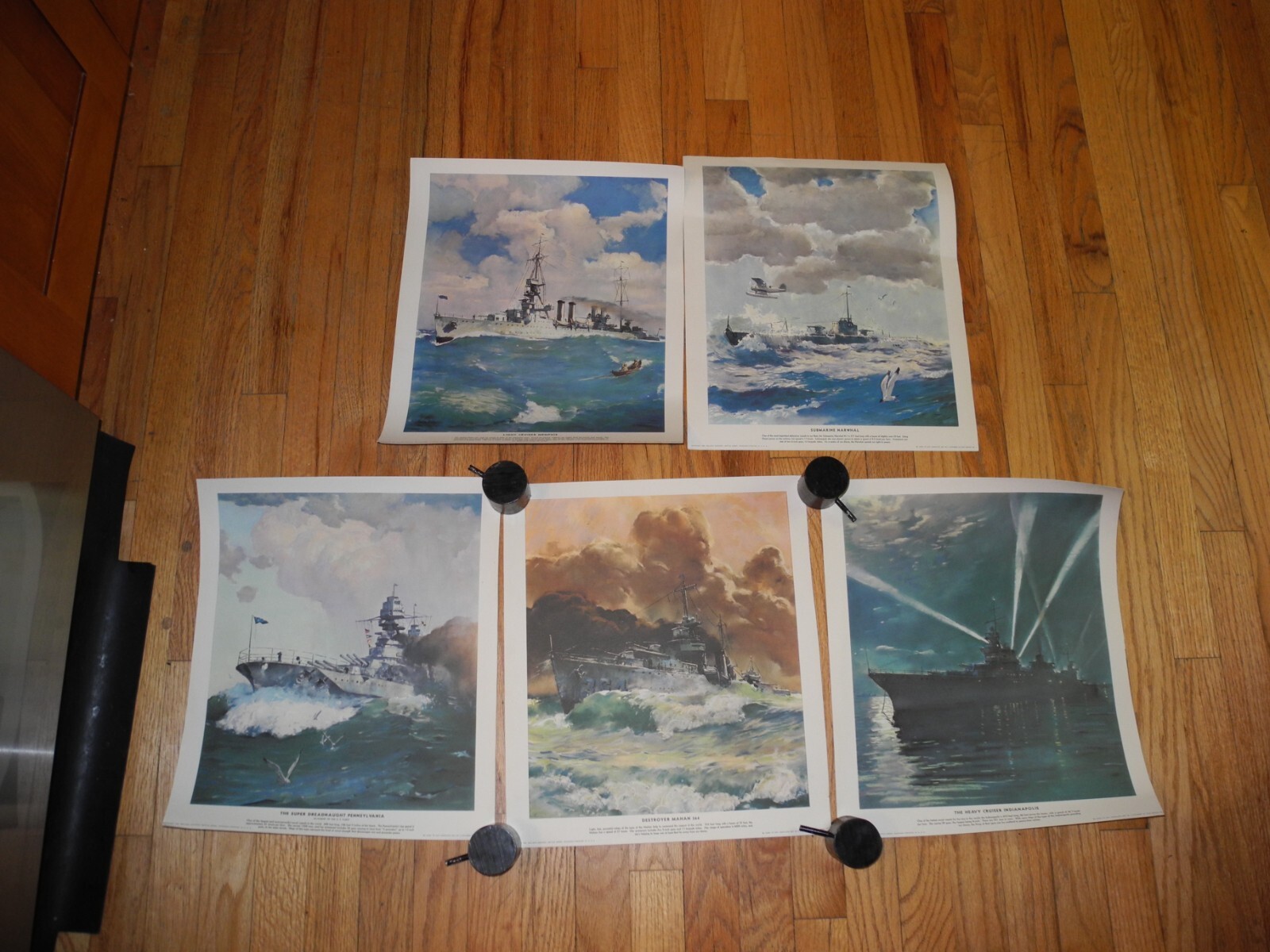 LOT OF 5,1938,PRE-WWII,COLOR PRINTS OF US NAVAL WAR SHIPS,BY “KELLOG”,14X16