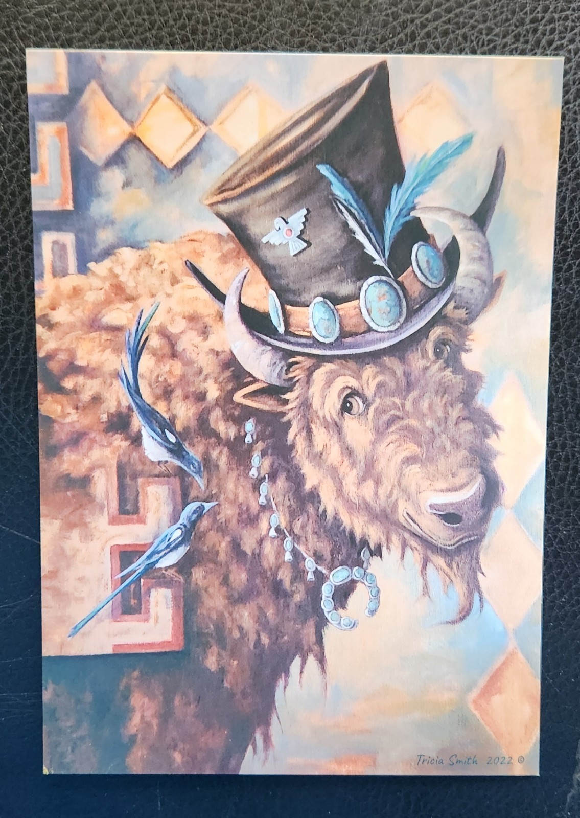 ART PRINT~~BISON~~MAGPIE Bird~Tophat~~Whimsical~Steampunk~NAVAJO Textile~jewelry