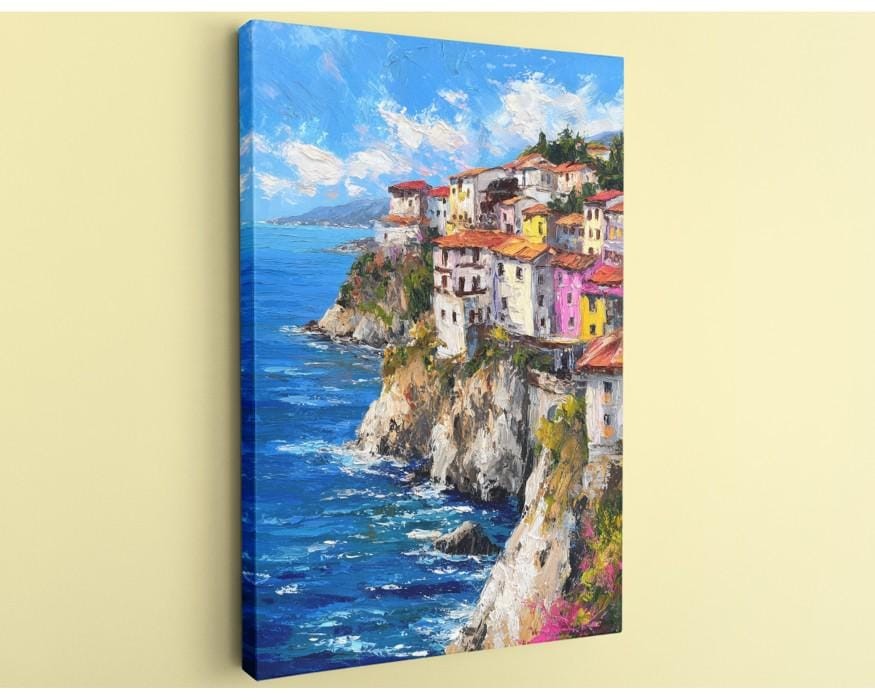 Italy Coast Canvas Art Amalfi Print Handcrafted Framed Seaside Village Decor