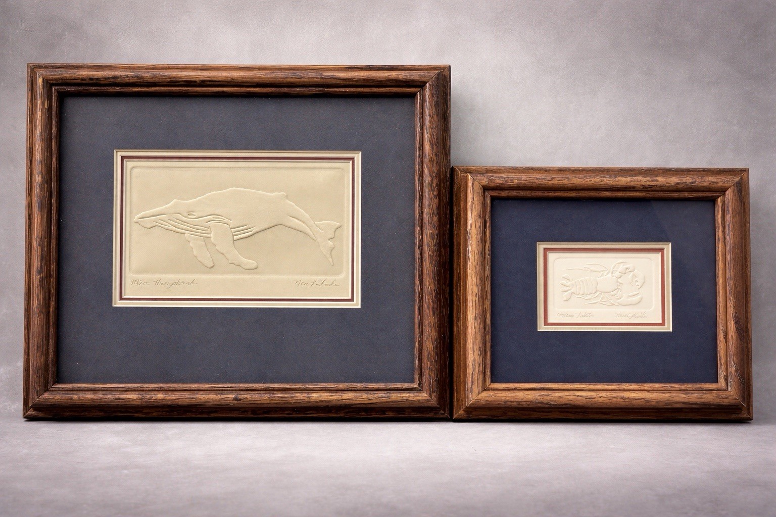 Nora K Fischer Original Embossed Etchings Set – Humpback Whale & Lobster Signed