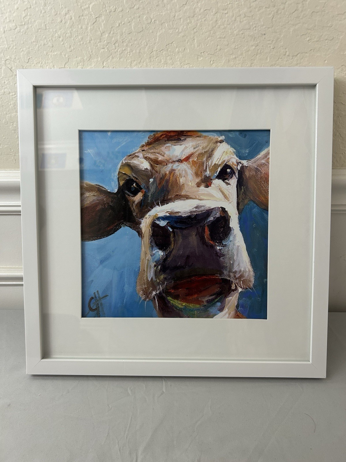 “Elise The Cow” Cow Art, Cow Decor Cari Humphry Print 15.25″ x 15.25″ Frame