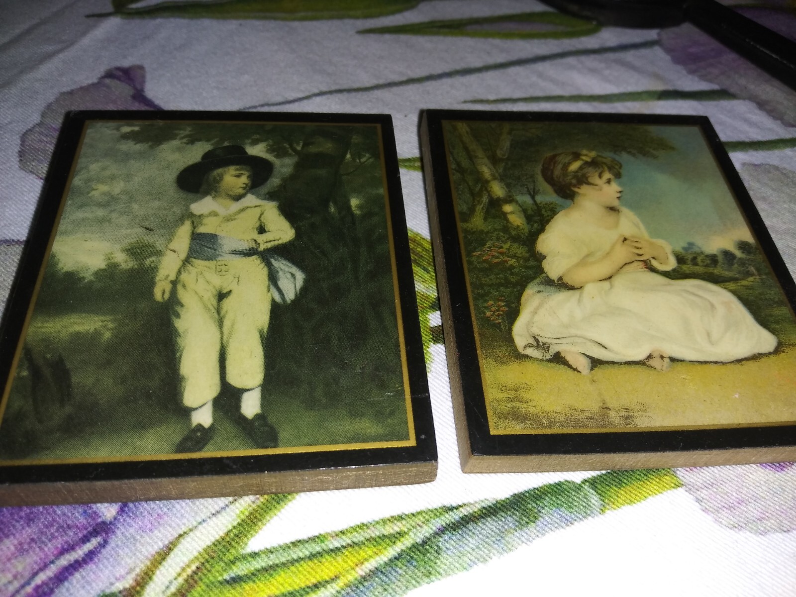 Two Vintage Mini Prints On Wood Laminated By Sir Joshua Reynolds 3″25 X 2.75″