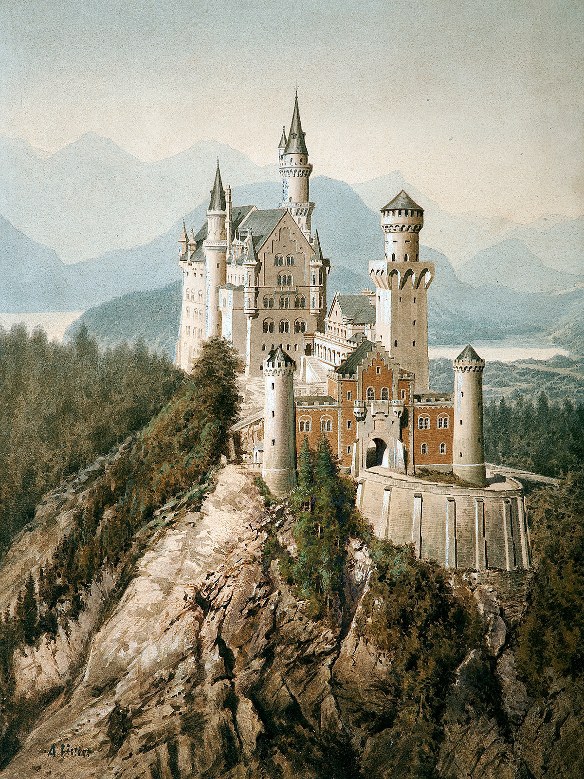 Adolf Hitler Schloss Neuschwanstein Castle 1907 Germany Fine Art Print 17″ x 22″