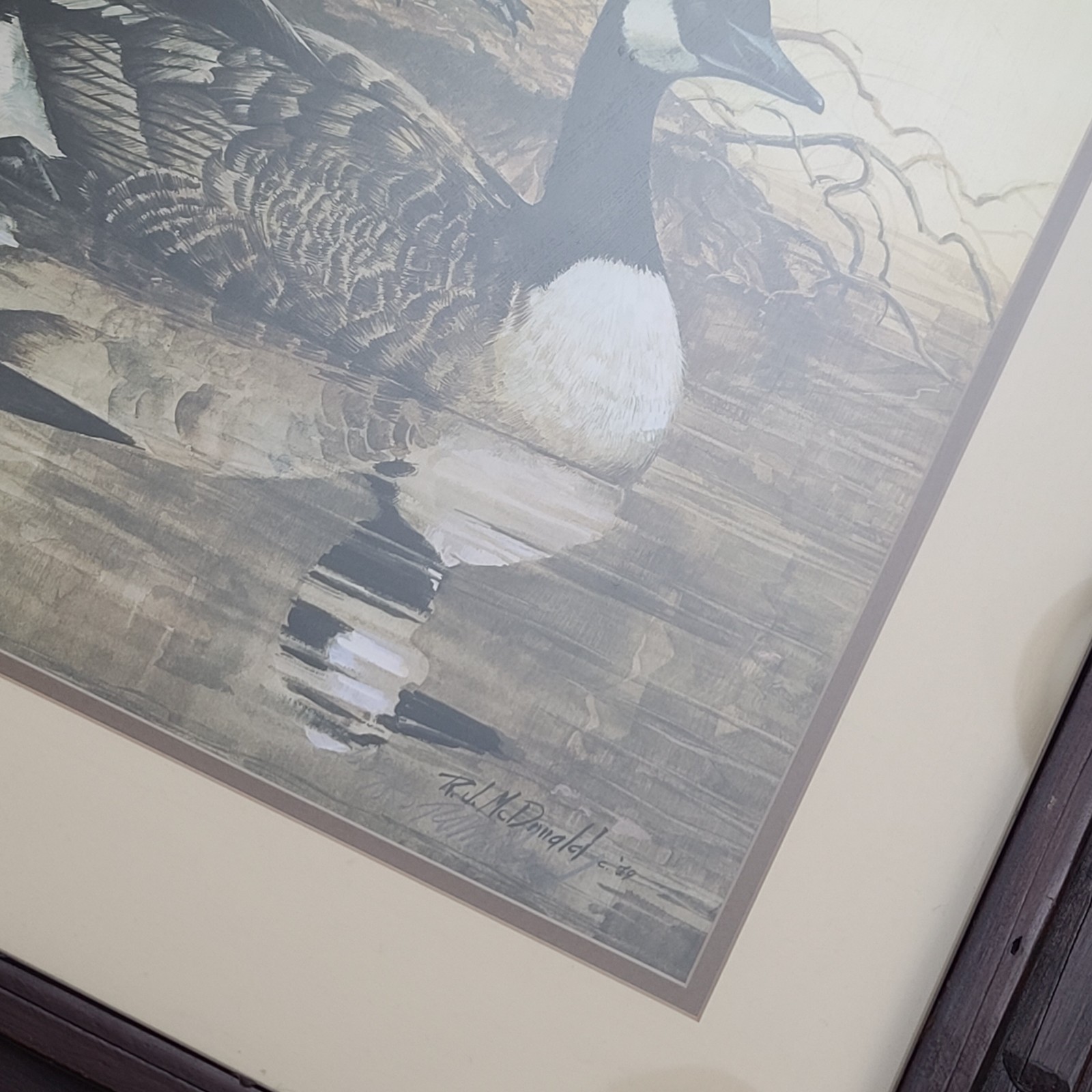 Vintage Framed & Signed Geese at Gaddy’s Pond Gallery Print #662 Ralph McDonald