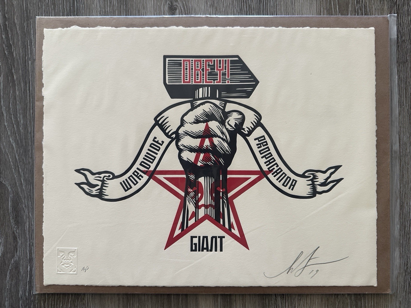 Shepard Fairey – Obey Hammer & Fist – 13 x 10 inches Letterpress AP Signed 2019