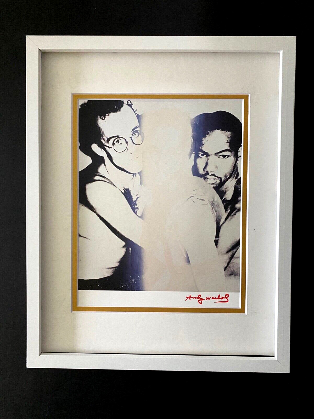 ANDY WARHOL + RARE 1984 SIGNED KEITH HARING PRINT MATTED AND FRAMED