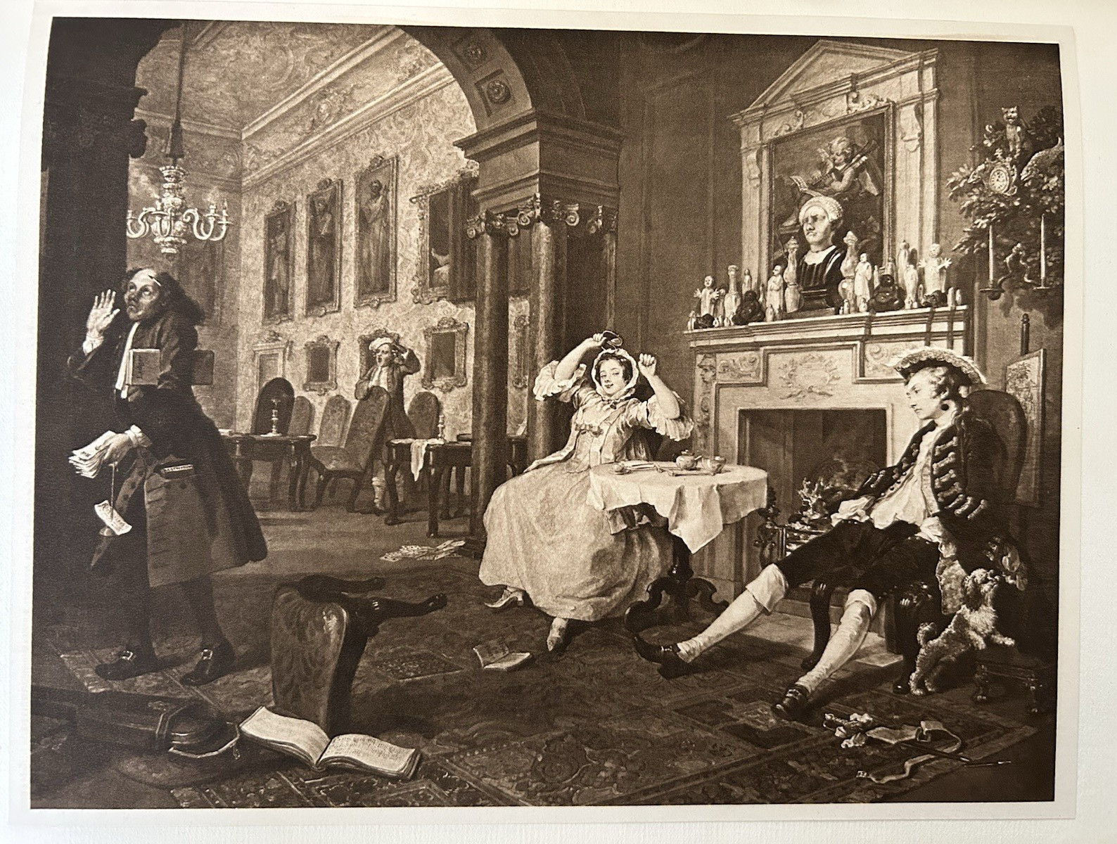 Antique Print Hogarth Marriage A La Mode Scene II c1901 Sepia Photogravure