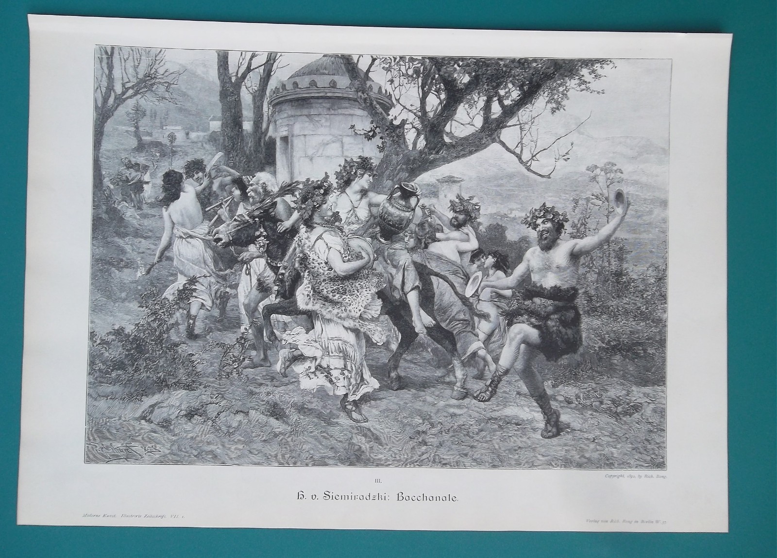BACCHANALIA Drunken Romans Return From Wild Party Dance Music – 1892 Print