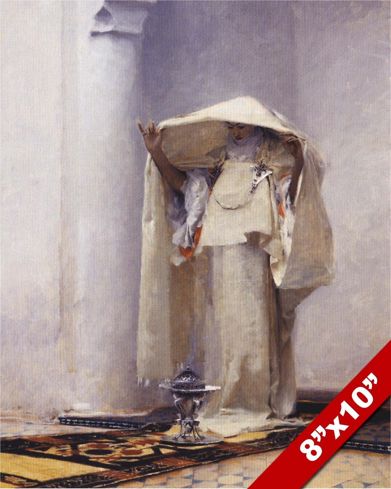 TANGIER MOROCCO WOMAN WITH INCENSE URN OIL PAINTING ART PRINT ON REAL CANVAS