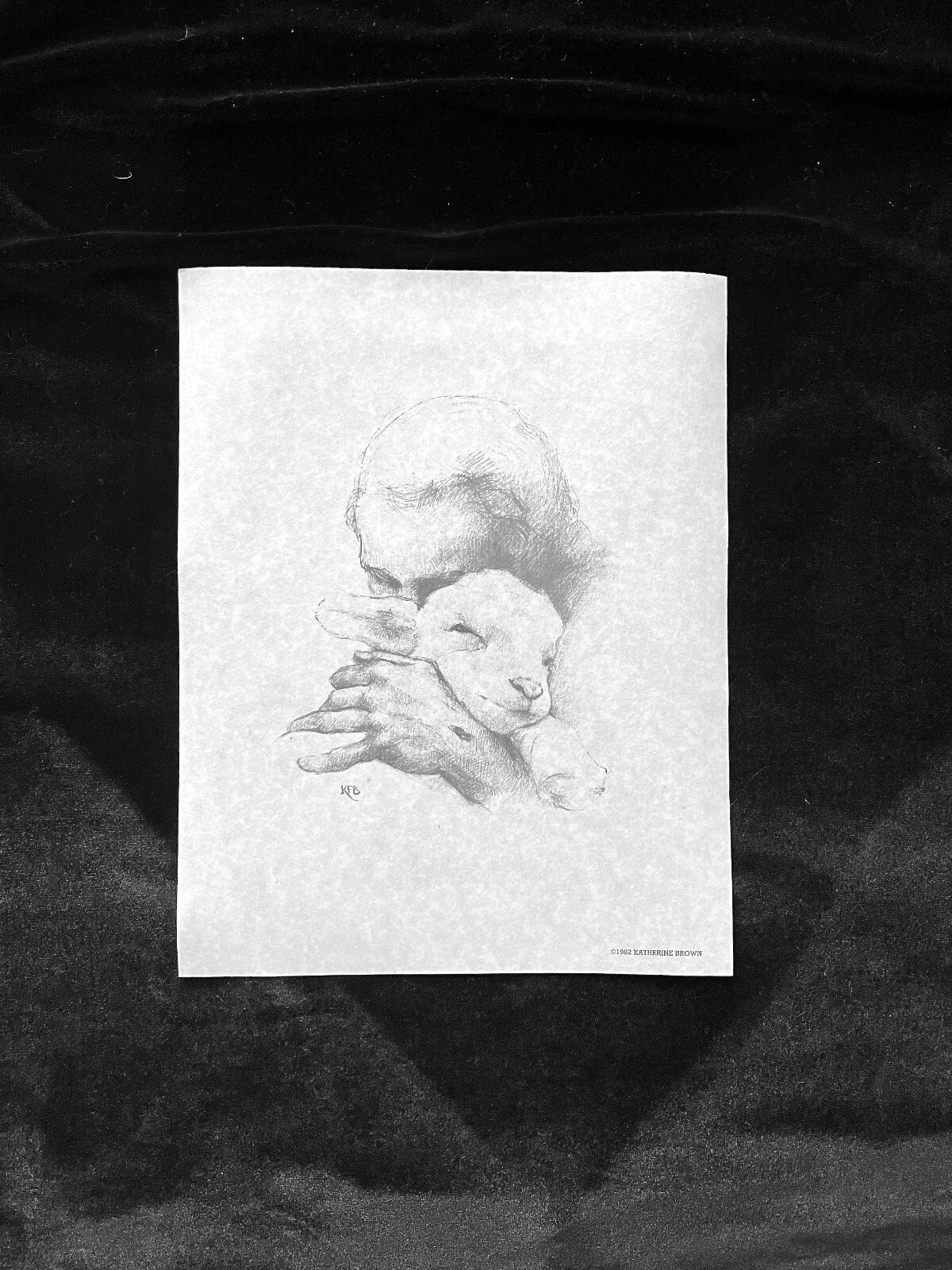 Jesus and the Lamb Print 11 x 14 Charcoal Sketch on Parchment