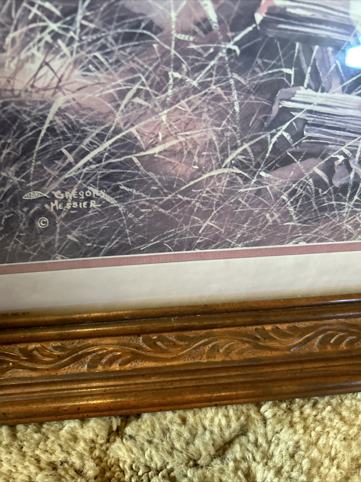 FRAMED PRINT: PHEASANTS IN FLIGHT By Gregory Messier, Under Glass 20.5″ x 17.5″.