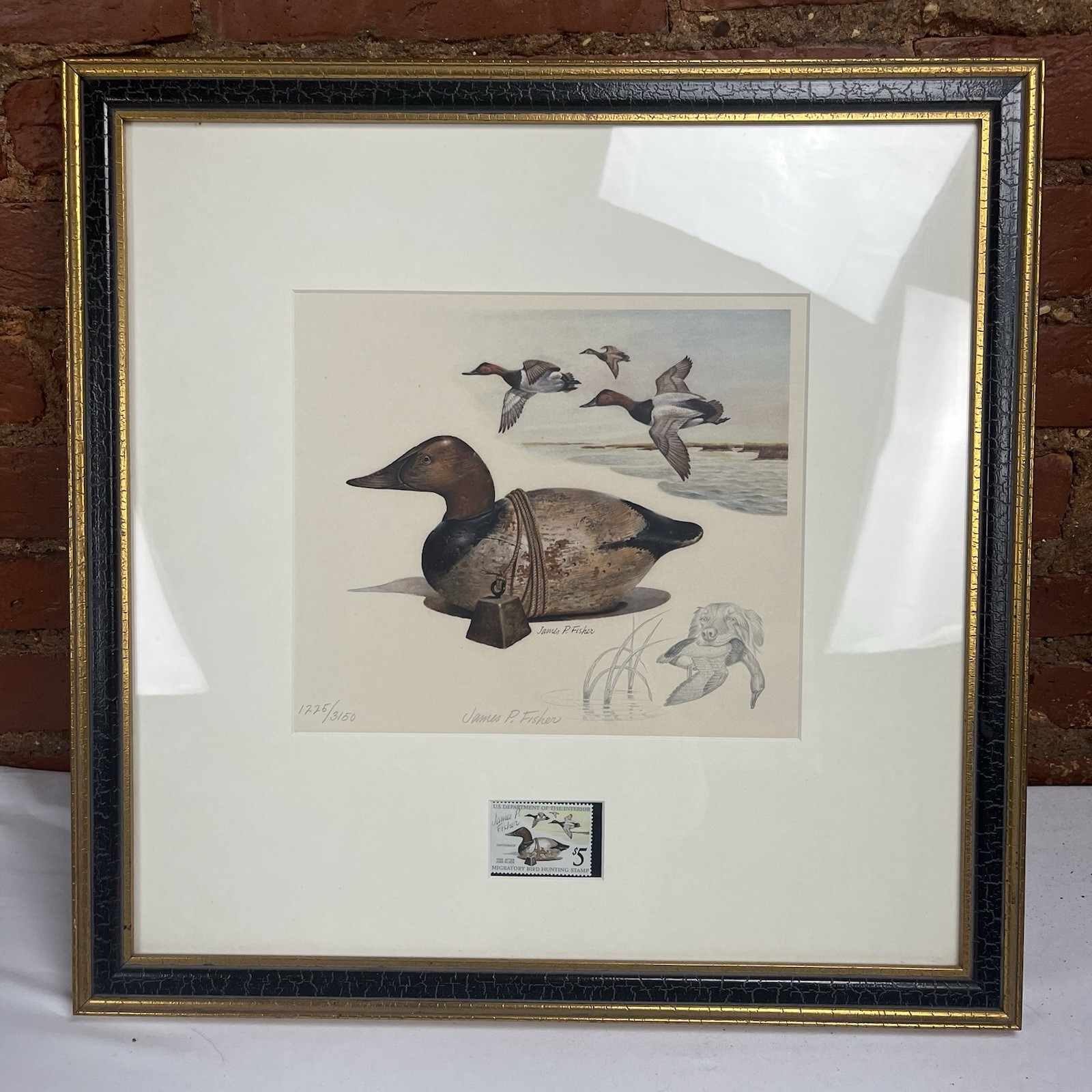 James P Fisher Duck Stamp Print Signed Stamp + ARTIST NOTE Framed 1225/3160