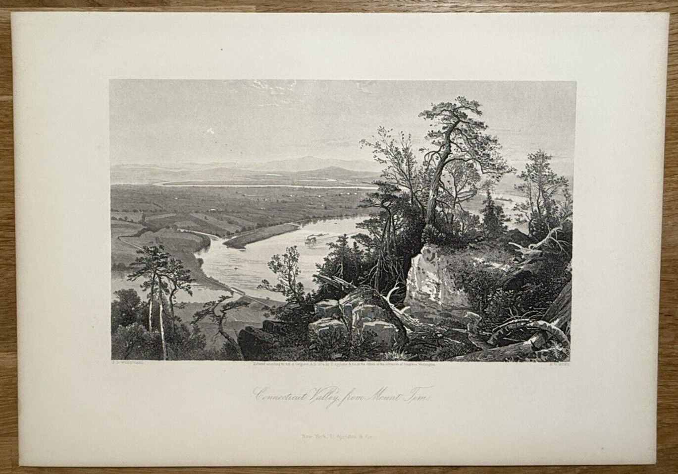 1874 Connecticut Valley from Mount Tom MA by J D Woodward Steel Engraving
