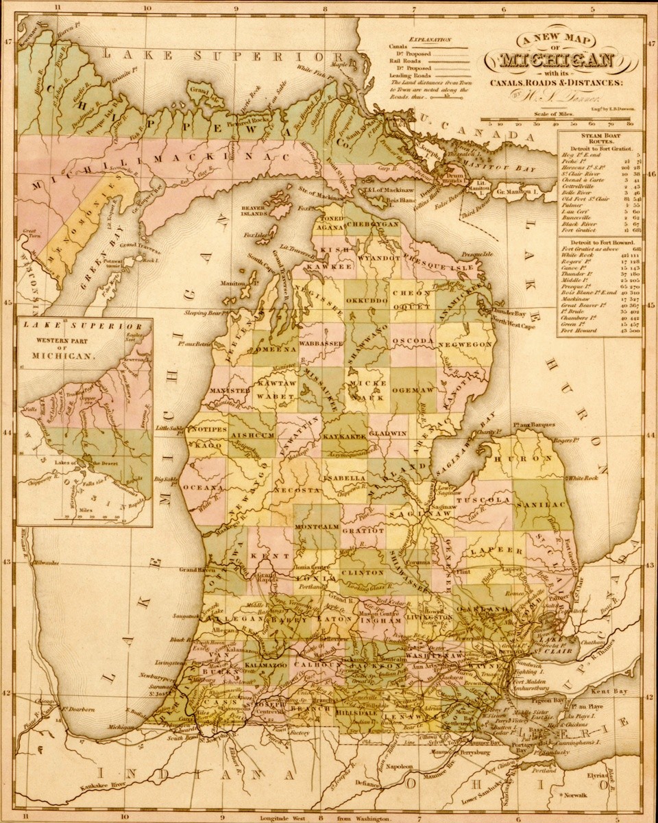 Vintage Maps – Michigan – Art Print on Paper or Canvas