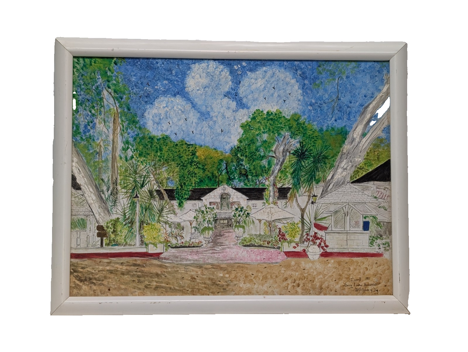 Vintage 1997 Oil & Ink Framed Painting “Lifestyles of Joy/Sandy Lane Barbados”