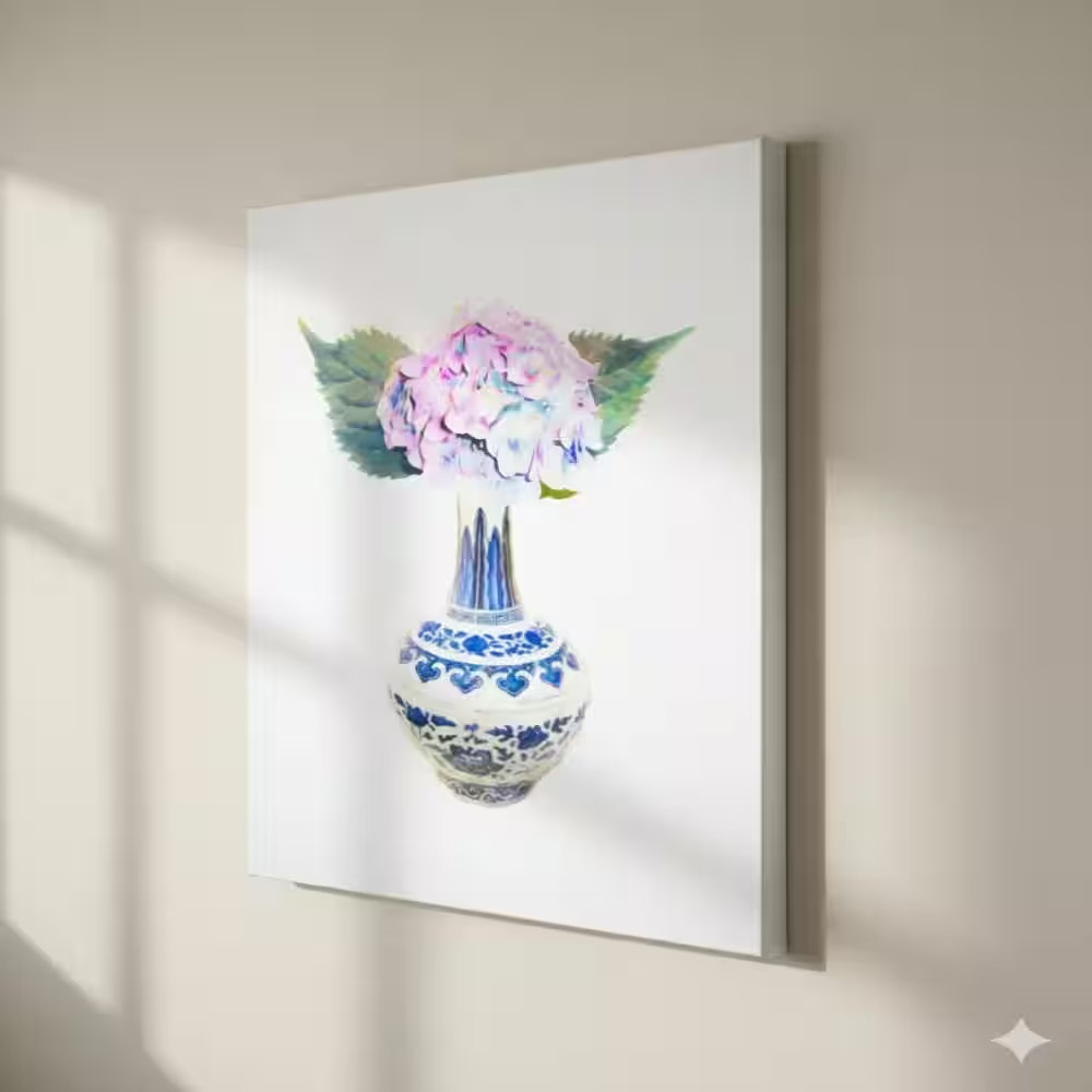 Hydrangea in Chinoiserie Vase Still Life by Grotto Studios 1 Piece Unframed Canv