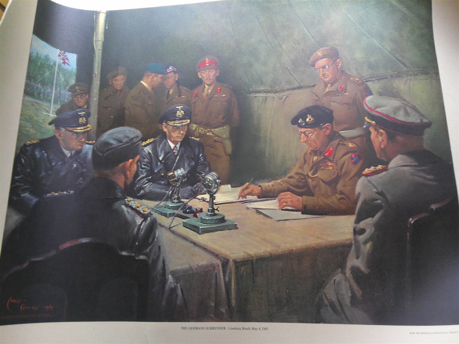 Large 36″ x 29-1/2″ Print of Signing of German Surrender 1945 Terence Cuneo 1969
