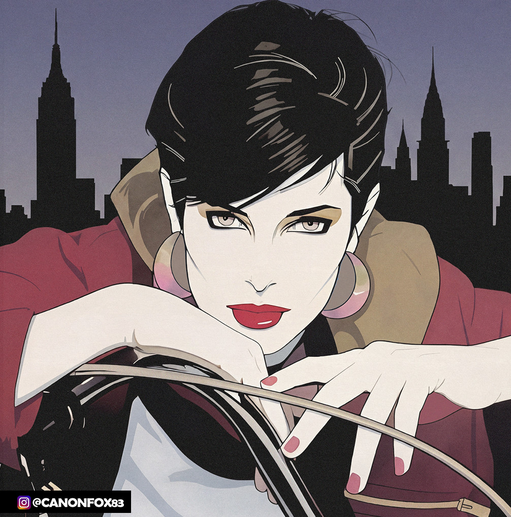 Exclusive Patrick Nagel Inspired 80s City Girl Bike Fashion Woman Pop Art Poster