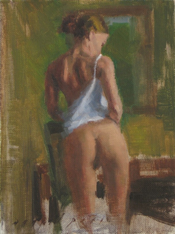 Female Nude Interior Print – Green Room Figure Artwork Limited Edition Wall Art