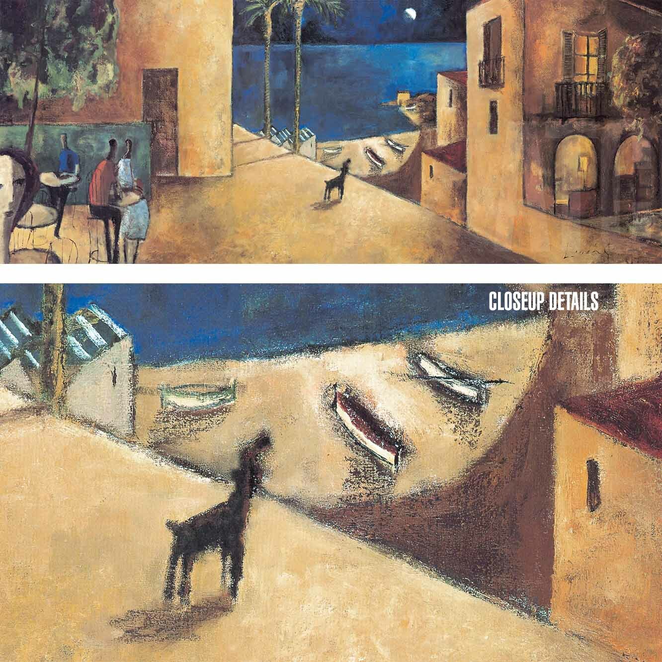 40W”x16H” EL PERRO Y LA LUNA by DIDIER LOURENCO – EVENING DOG MOON NIGHT CANVAS
