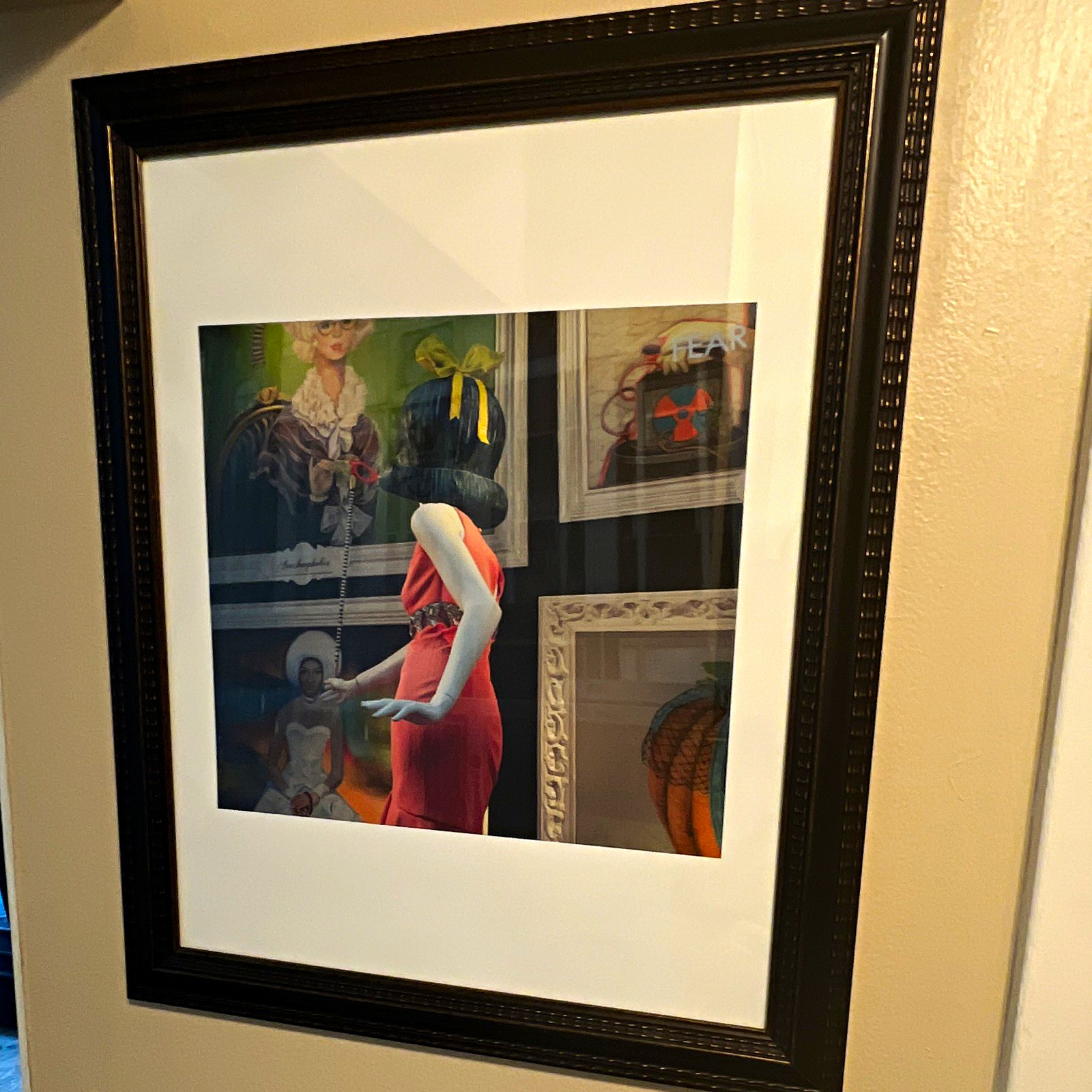 Matted & Framed Portrait Art Print – Woman Figure Collage Style, Single Piece