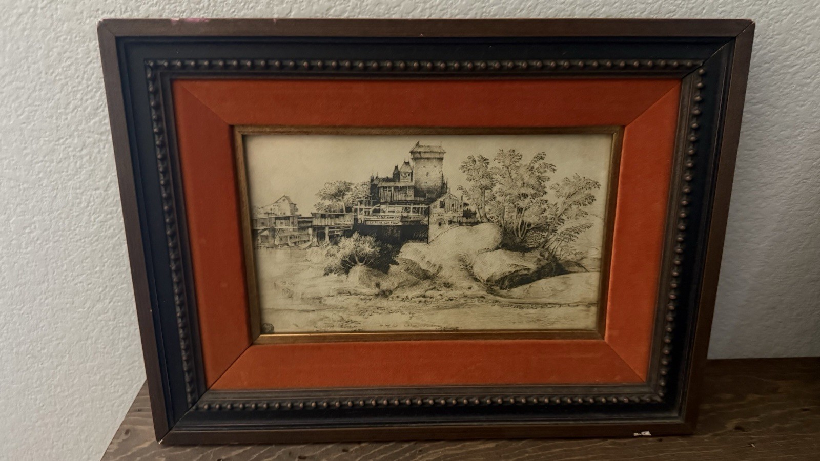 Antique Framed Print Paesaggio by Giorgione 13×10