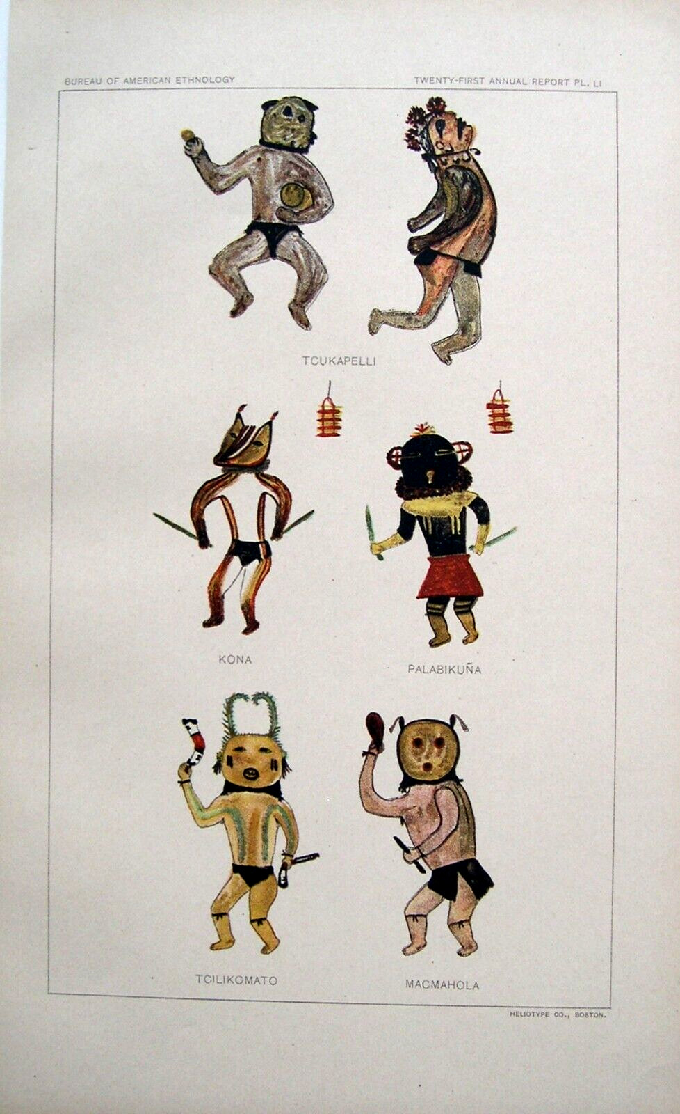 Antique Hopi Kachina Doll Print. Drawn By Native Artists: Washington D.C . 1903